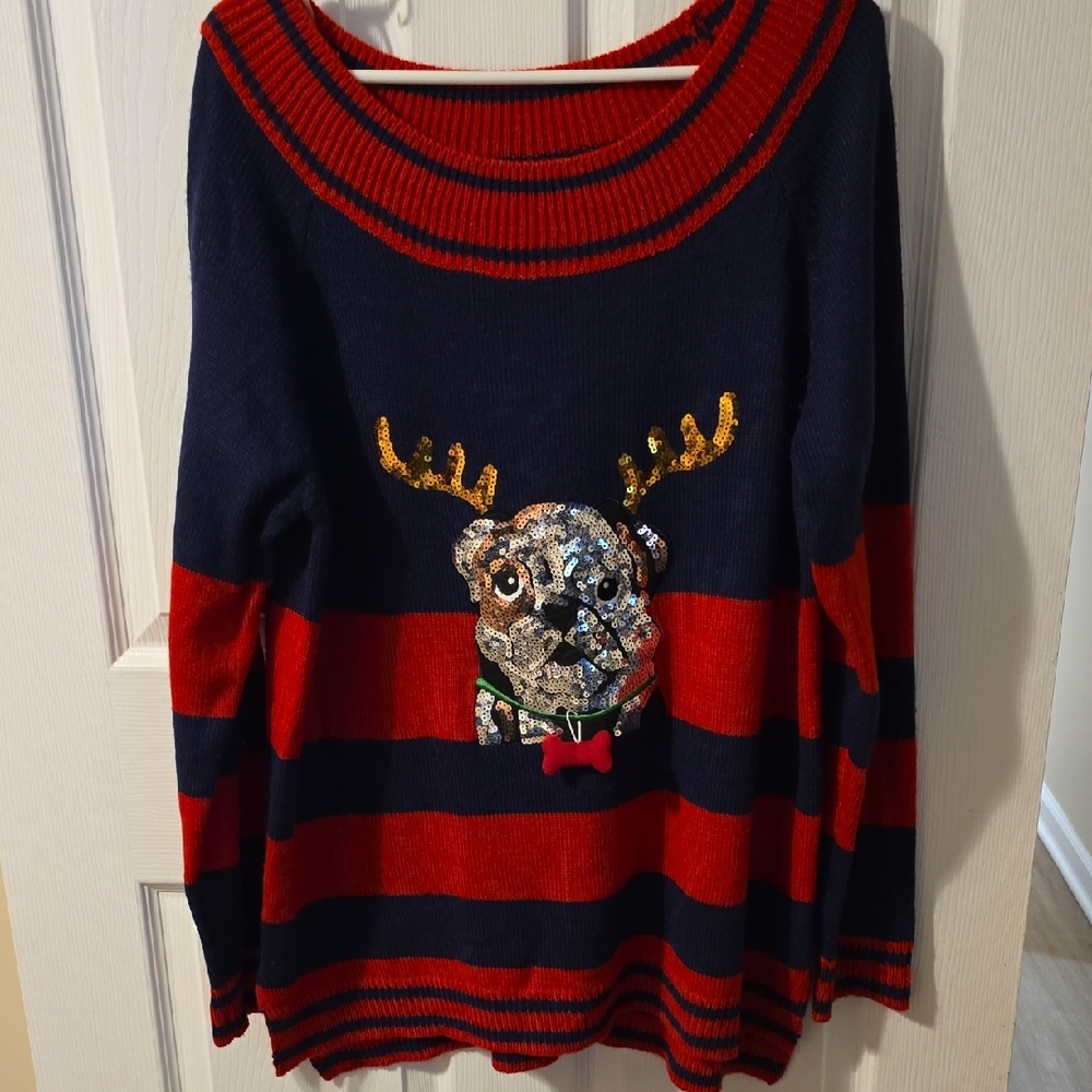 Holiday Time Navy and Red Sweater